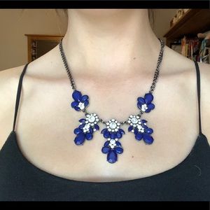 Blue and white rhinestone statement necklace